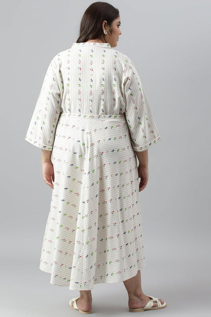 Ecru Printed Summer Plus Size Shirt Dress - wforwoman