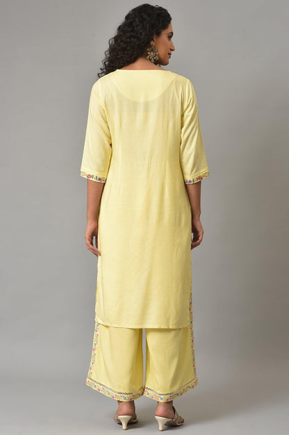 Yellow Embroidered Summer kurta With Pleats On Yoke - wforwoman