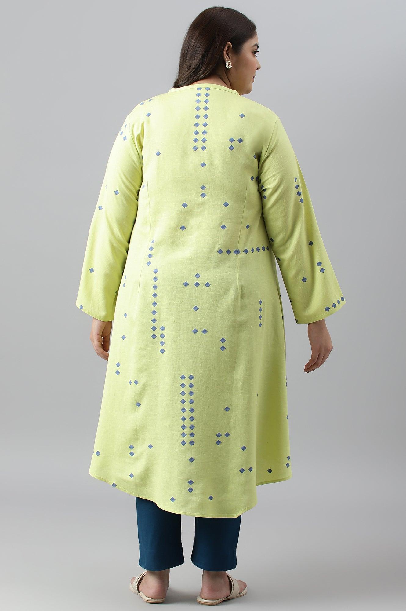 Light Green Printed Asymmetrical Plus Size kurta - wforwoman