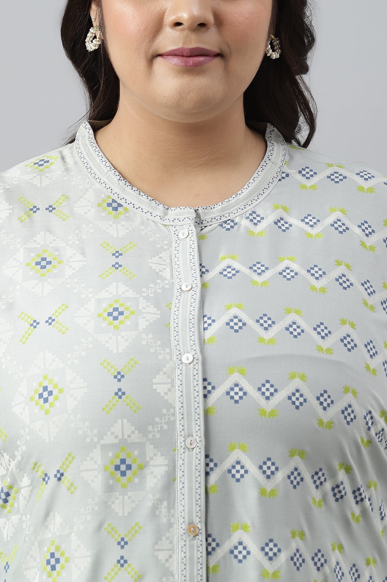 Light Grey Geometric Printed Rayon Straight Kurta and Slim Pant Set
