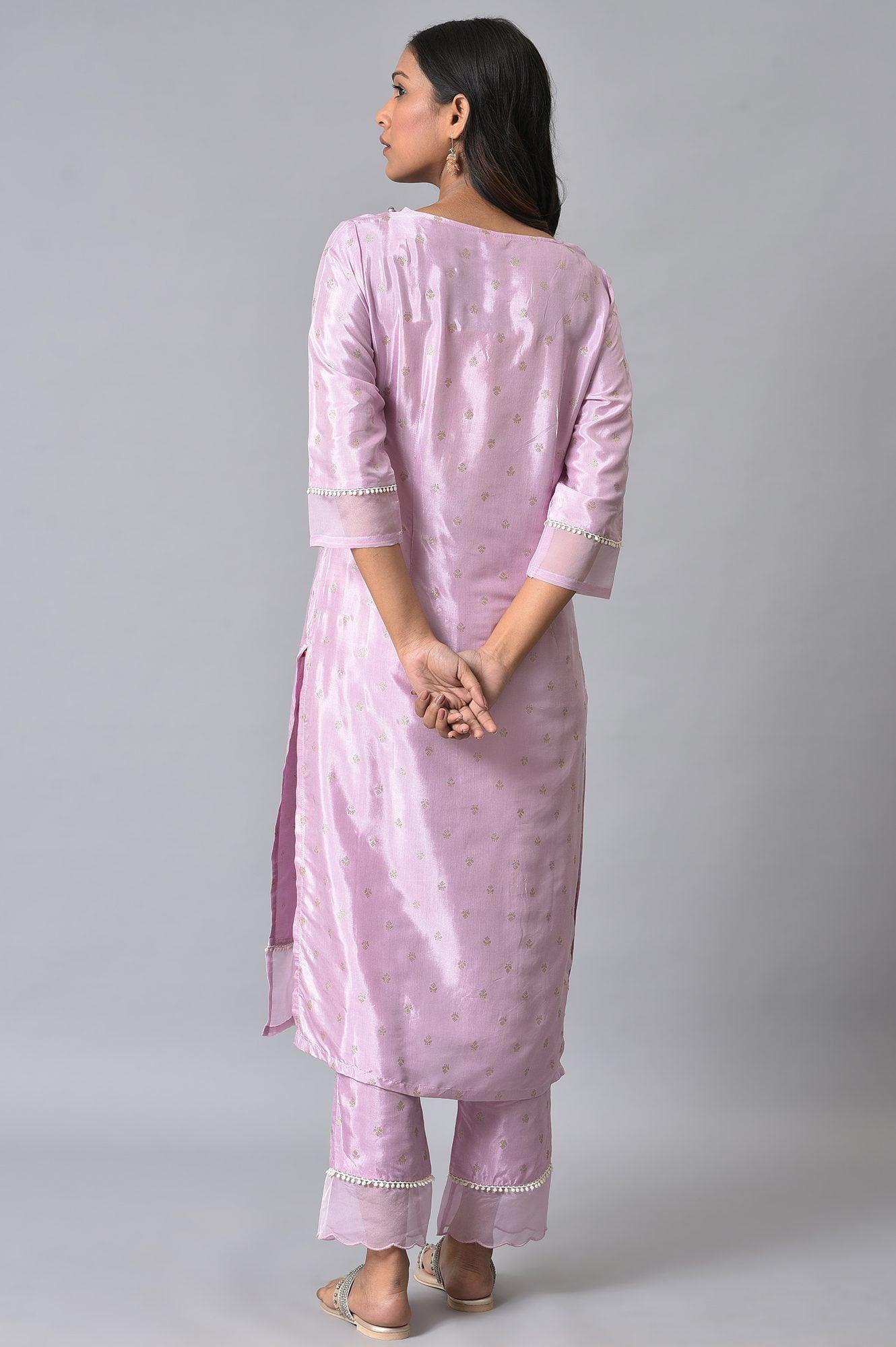 Light Purple Embroidered kurta - wforwoman