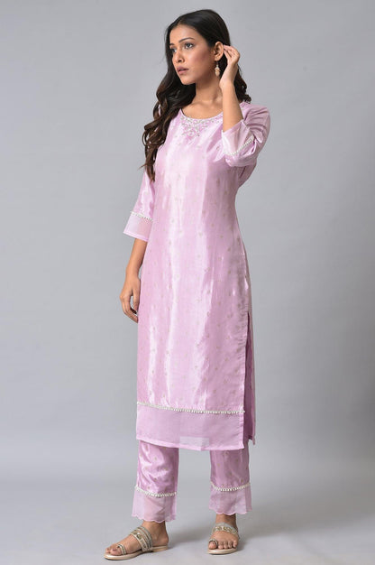 Light Purple Embroidered kurta - wforwoman
