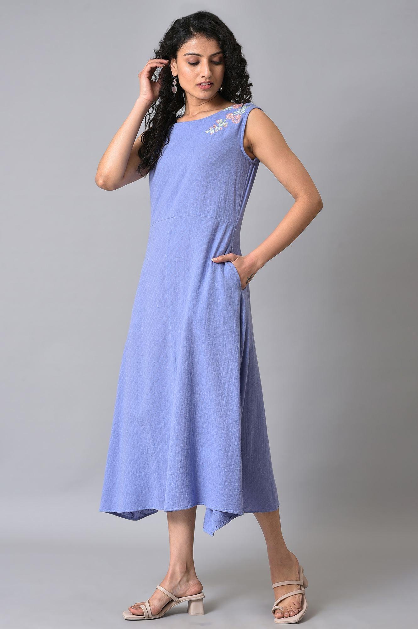 Lilac Textured Embroidered Dress - wforwoman