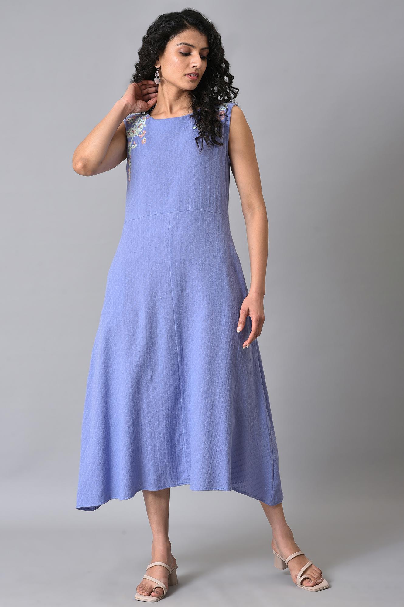 Lilac Textured Embroidered Dress - wforwoman