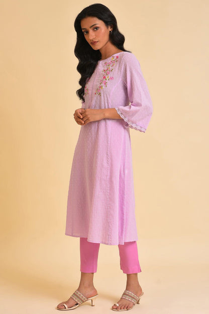 Light Purple Embroidered Cotton kurta - wforwoman