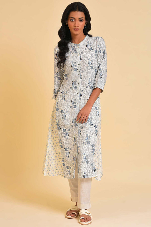 White Cotton Printed Button-Down Kurta