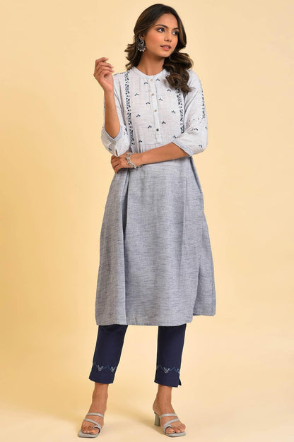 Grey And Blue Ombre A-Line Embroidered kurta - wforwoman