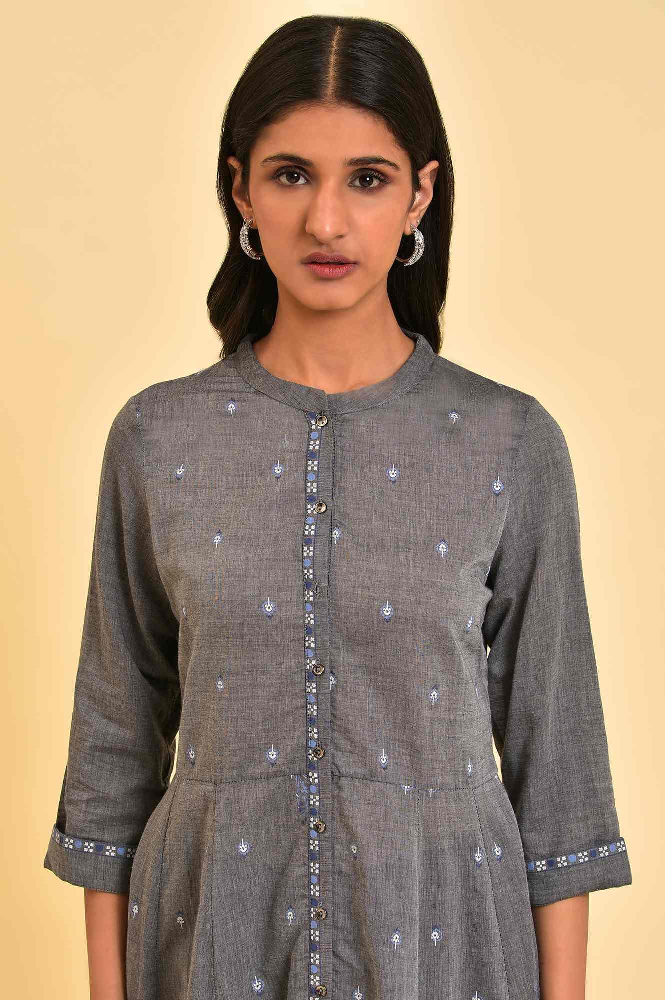 Grey Flared Printed kurta - wforwoman
