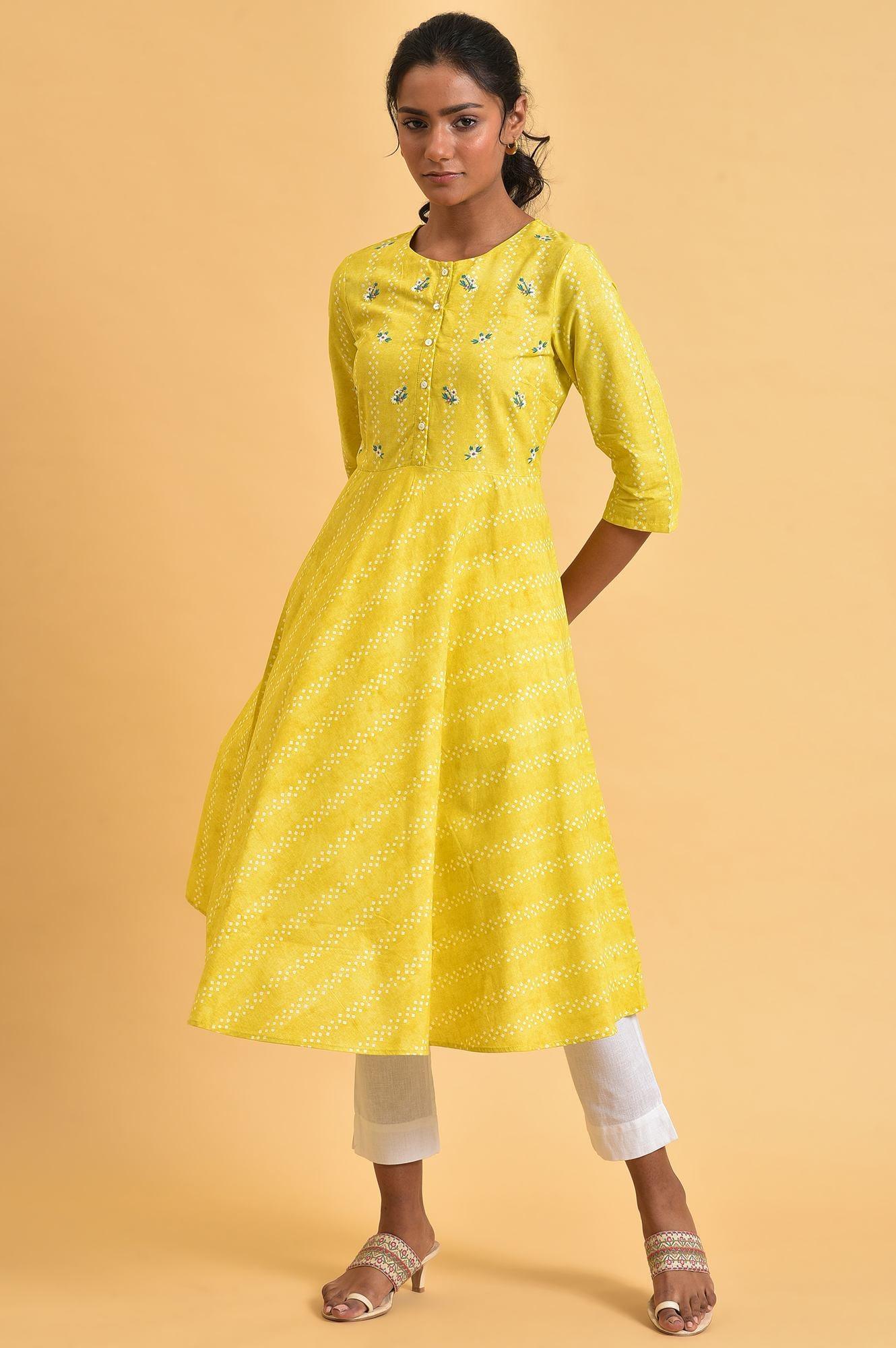Yellow Cotton Flared Summer Dress - wforwoman