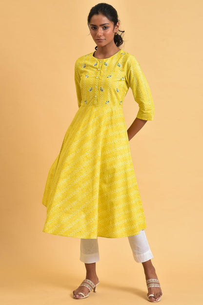Yellow Cotton Flared Summer Dress - wforwoman