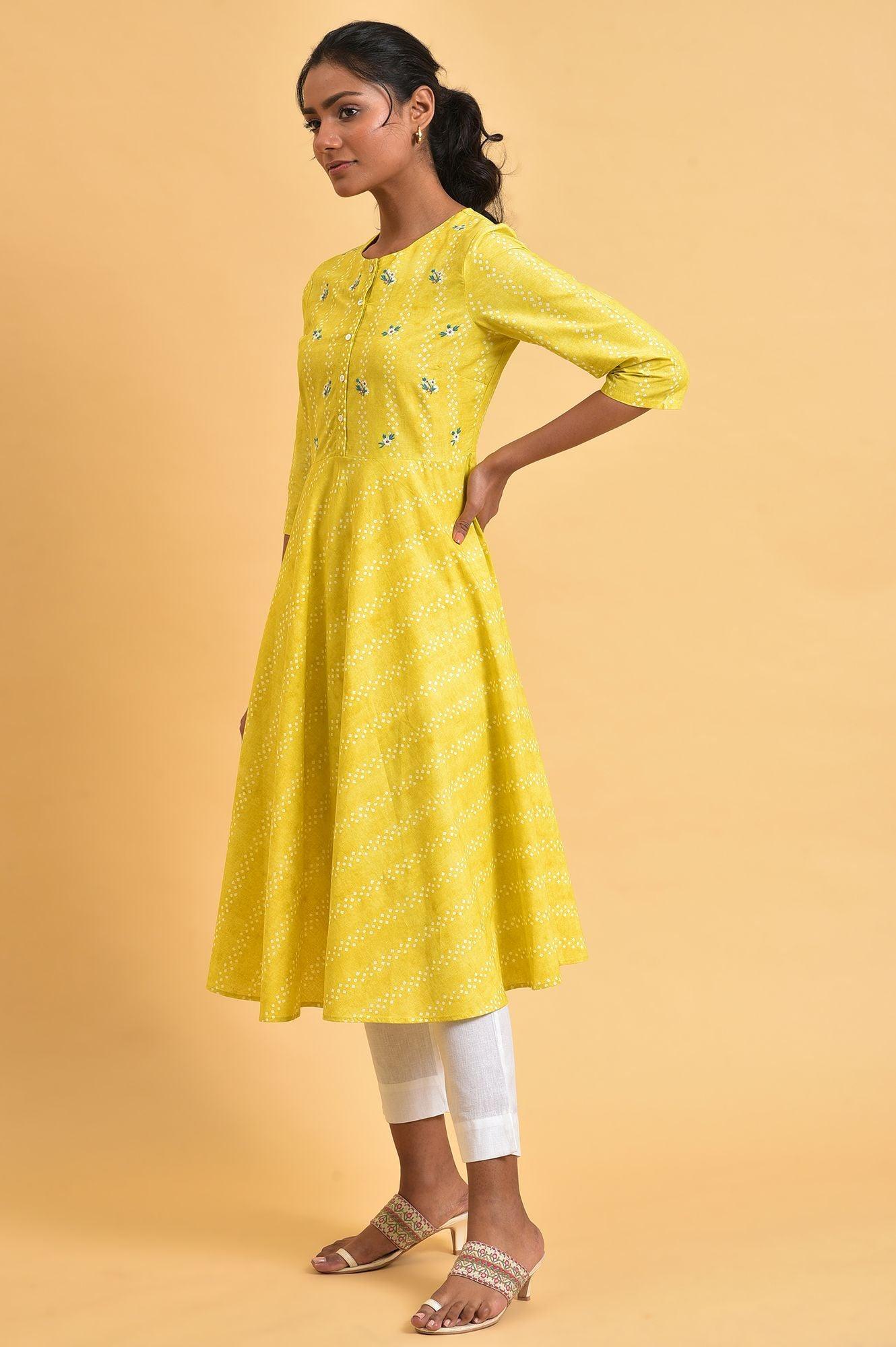 Yellow Cotton Flared Summer Dress - wforwoman