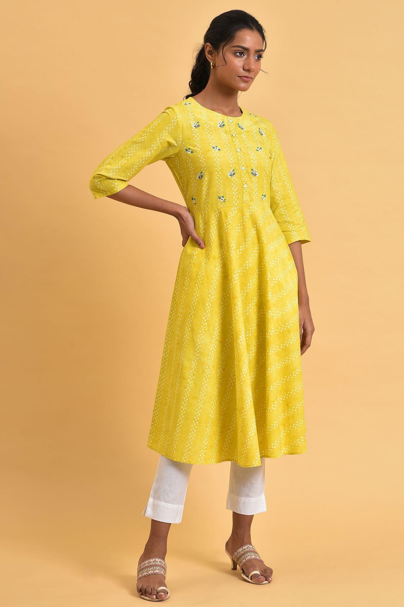 Yellow Cotton Flared Summer Dress - wforwoman