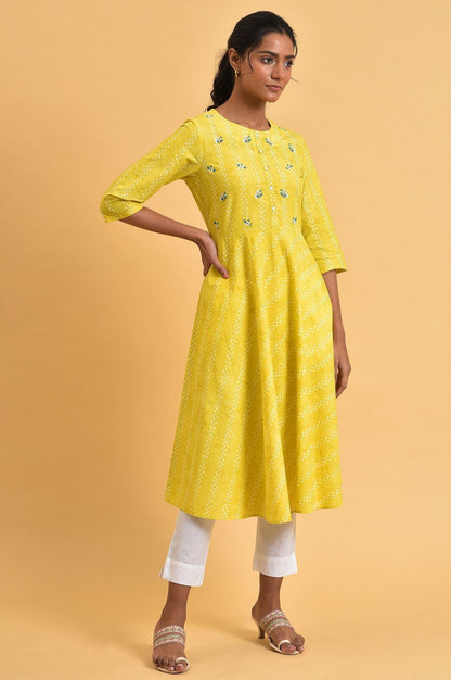 Yellow Cotton Flared Summer Dress - wforwoman