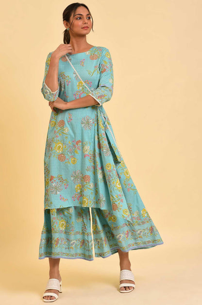 Light Blue Printed Angrakha Jumpsuit - wforwoman