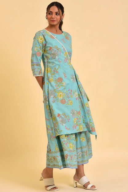 Light Blue Printed Angrakha Jumpsuit - wforwoman