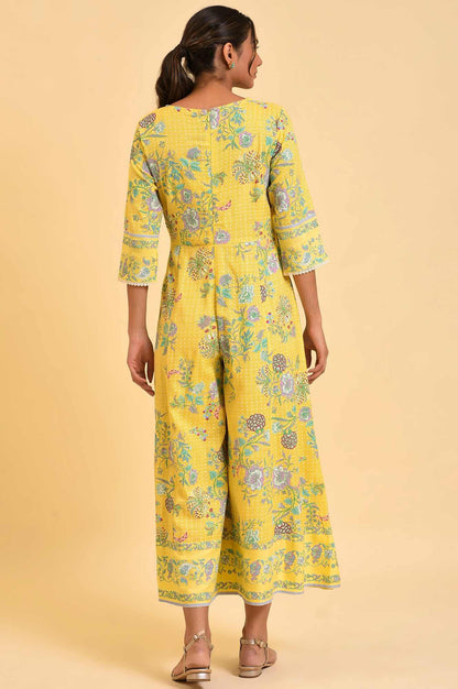 Yellow Printed Angrakha Jumpsuit - wforwoman
