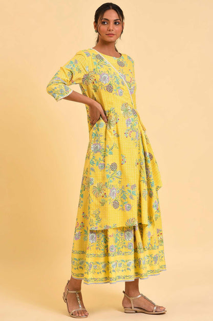 Yellow Printed Angrakha Jumpsuit - wforwoman