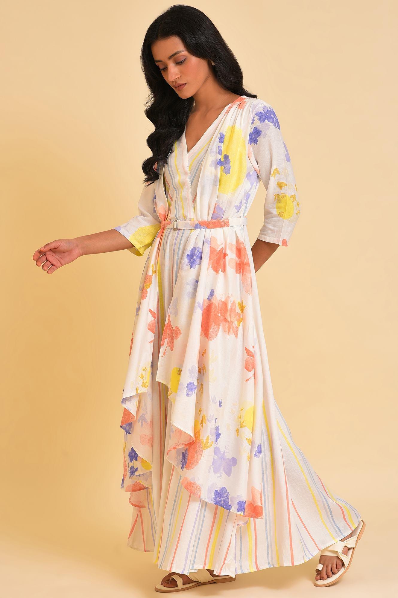 Ecru Print Mix Jumpsuit - wforwoman