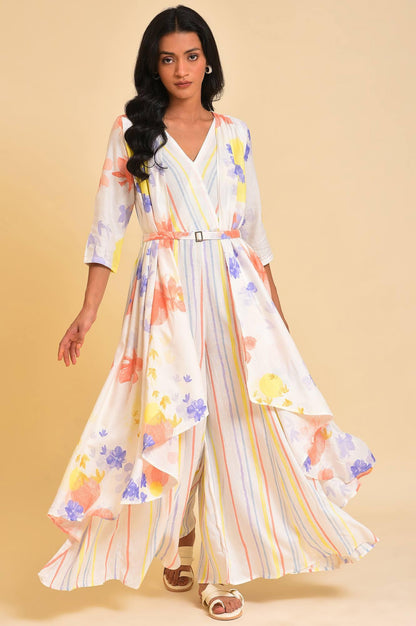 Ecru Print Mix Jumpsuit - wforwoman