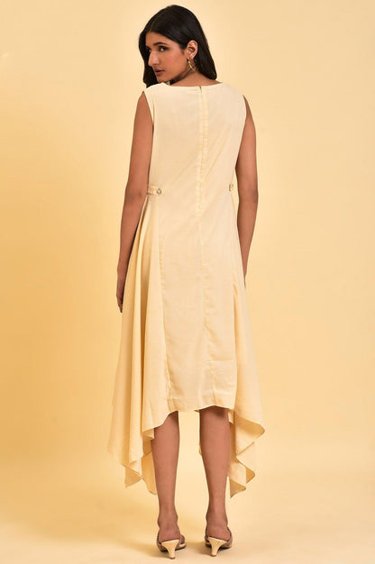Ecru Sleeveless Asymmetrical Embroidered Dress - wforwoman