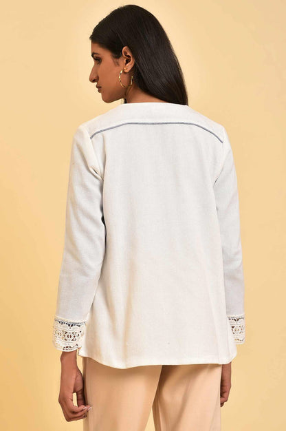 Ecru Embroidered Jacket with Lace - wforwoman