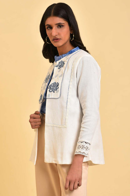 Ecru Embroidered Jacket with Lace - wforwoman
