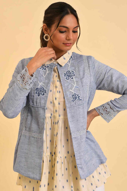 Blue Cotton Flax Summer Jacket - wforwoman