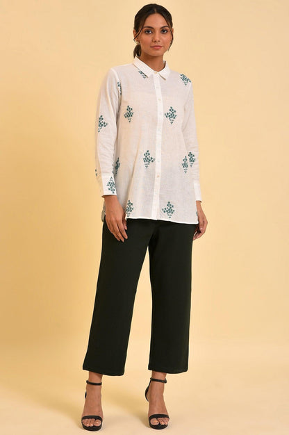 Ecru Floral Embroidered Women Shirt - wforwoman
