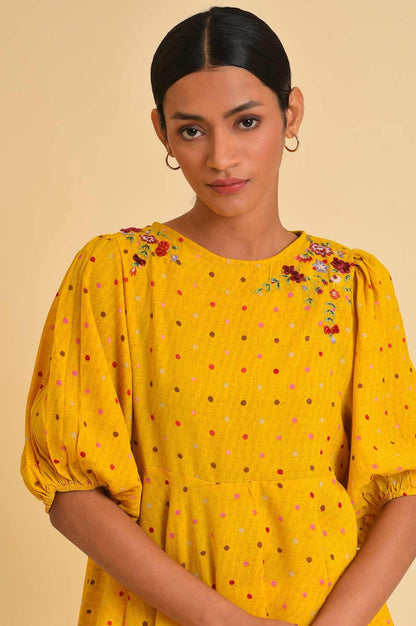 Yellow Embroidered Peplum Top - wforwoman