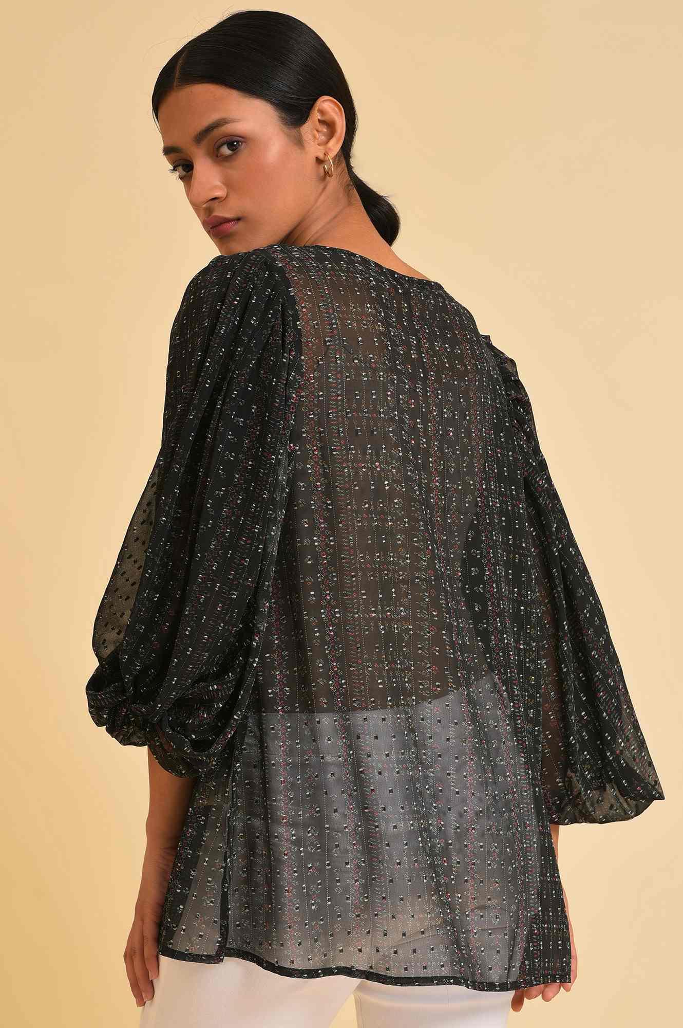 Black Georgette Textured Top - wforwoman