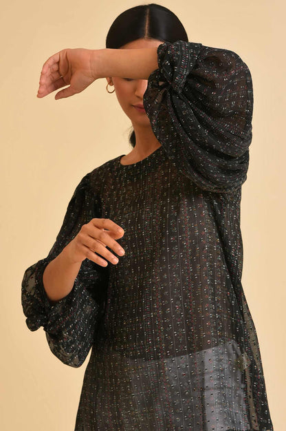 Black Georgette Textured Top - wforwoman