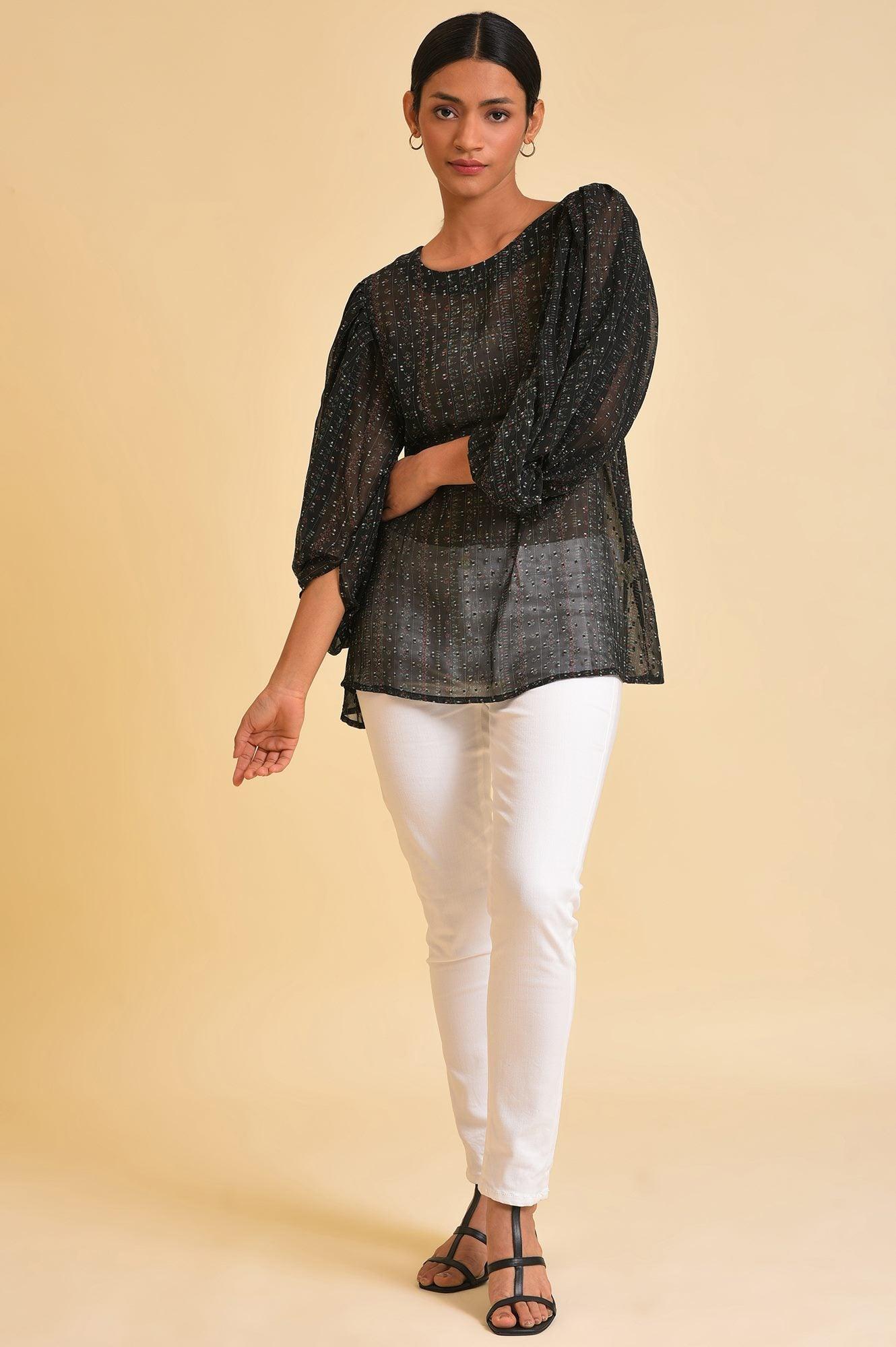 Black Georgette Textured Top - wforwoman