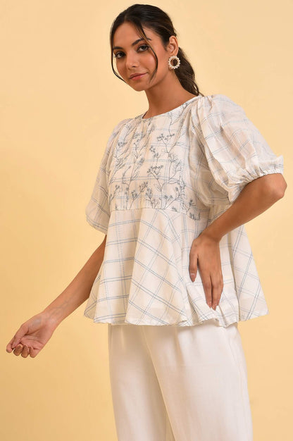 Ecru Checker Peplum Top - wforwoman