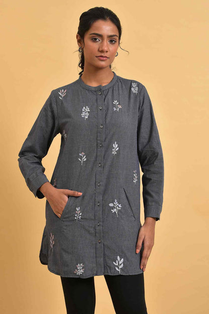 Grey Checker Embroidered Western Tunic - wforwoman