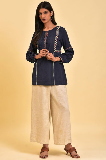 Navy Embroidered A-Line Western Top - wforwoman