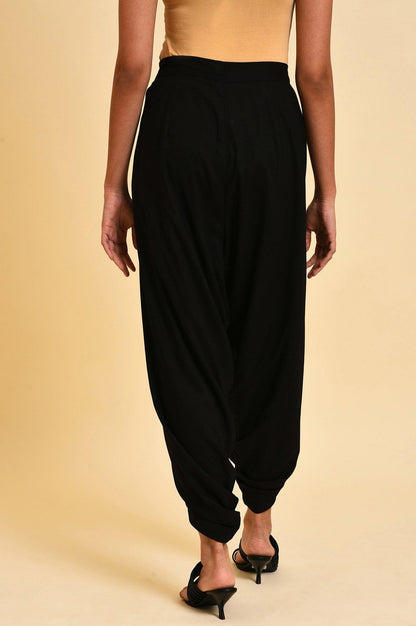 Black Dhoti Pants With Metal Hanging Trim - wforwoman