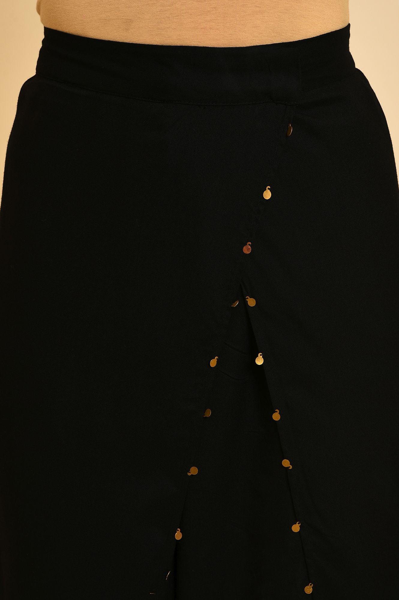 Black Dhoti Pants With Metal Hanging Trim - wforwoman