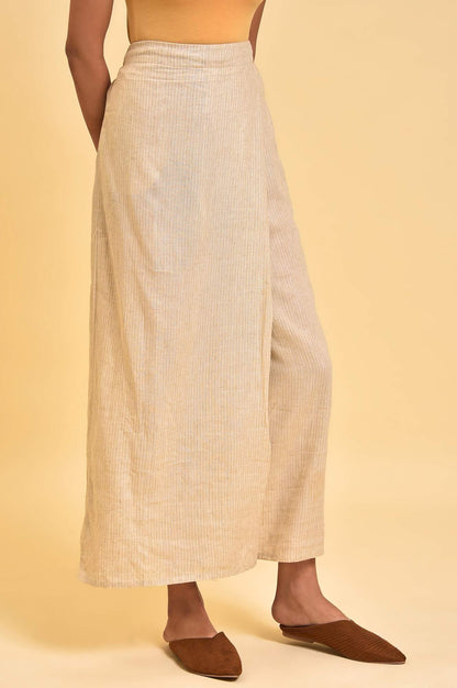 Beige Front Overlap Pants - wforwoman