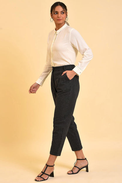 Black Yarn Dyed Fit Straight Pants - wforwoman