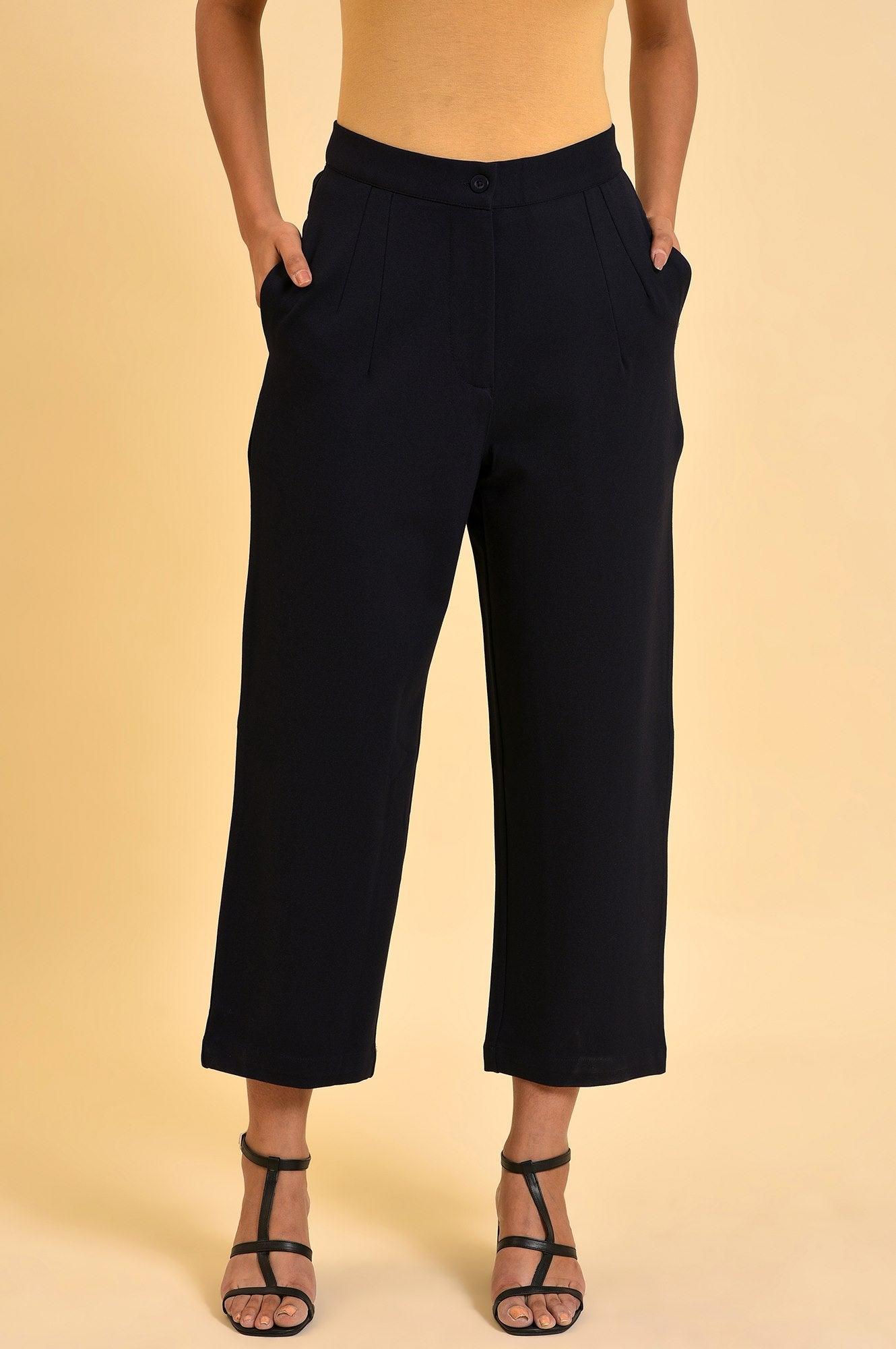 Navy Blue Straight Fit Trouser Pants - wforwoman