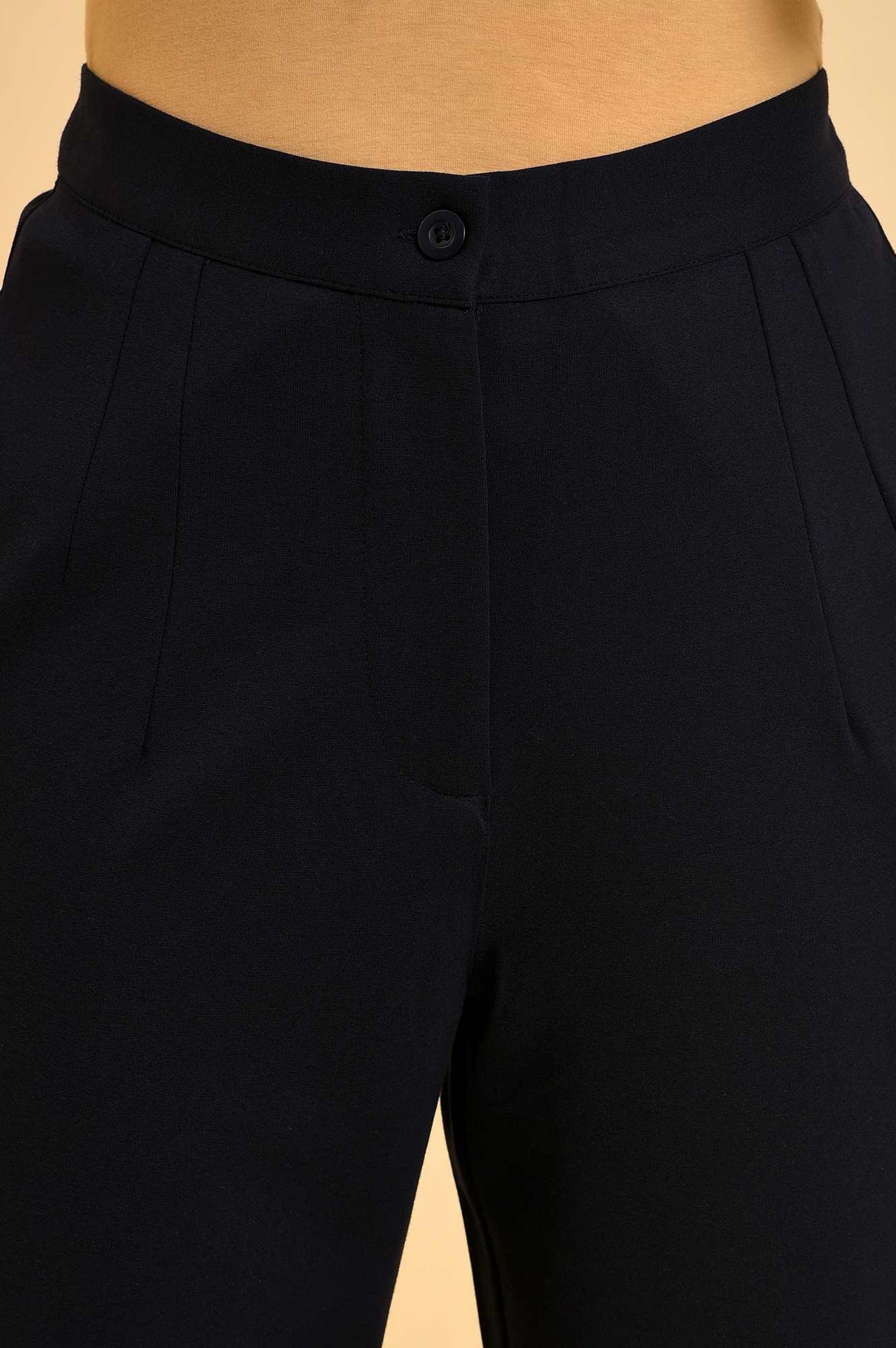 Navy Blue Straight Fit Trouser Pants - wforwoman