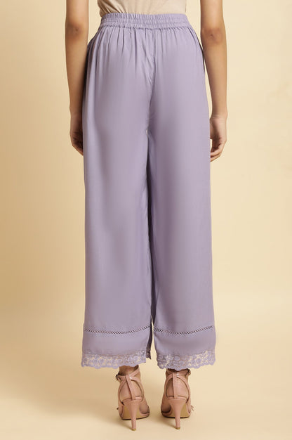 Purple Solid Thread Embroidered Rayon Straight Kurta and Parallel Pant Set