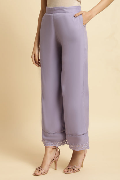 Purple Solid Thread Embroidered Rayon Straight Kurta and Parallel Pant Set