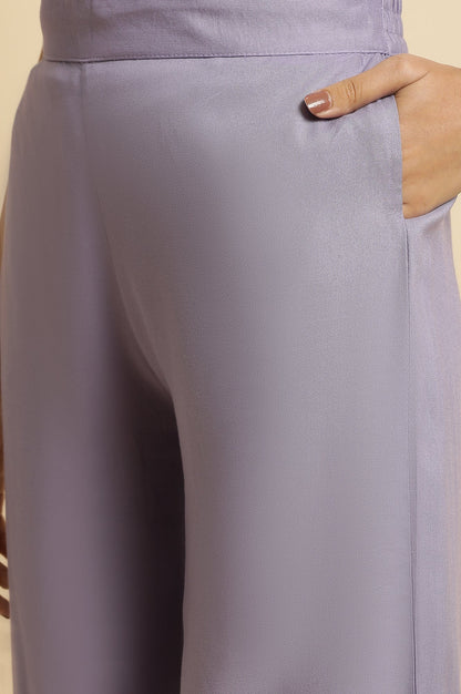 Purple Solid Thread Embroidered Rayon Straight Kurta and Parallel Pant Set