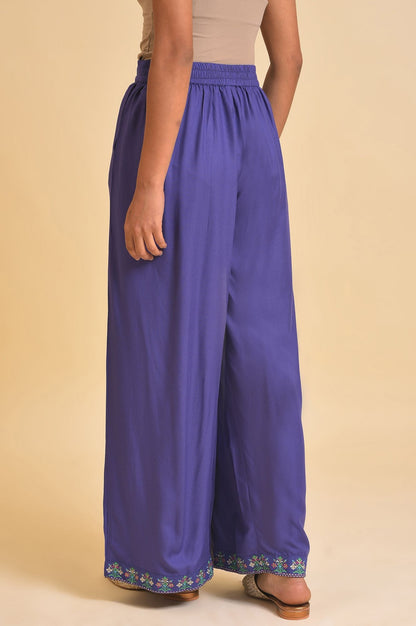 Purple Solid Zari Rayon Straight Kurta and Parallel Pant Set