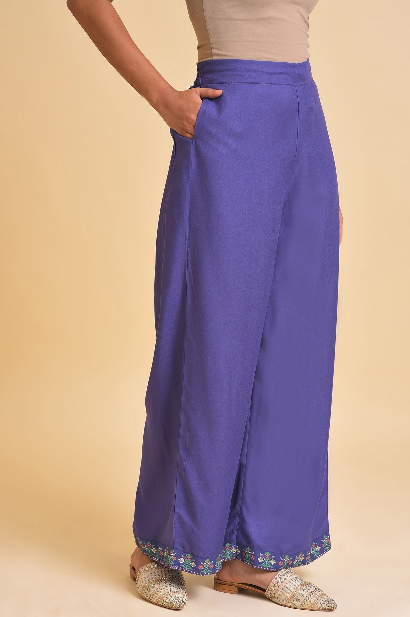 Purple Floral Printed Sequins Georgette Straight Kurta and Parallel Pant Set