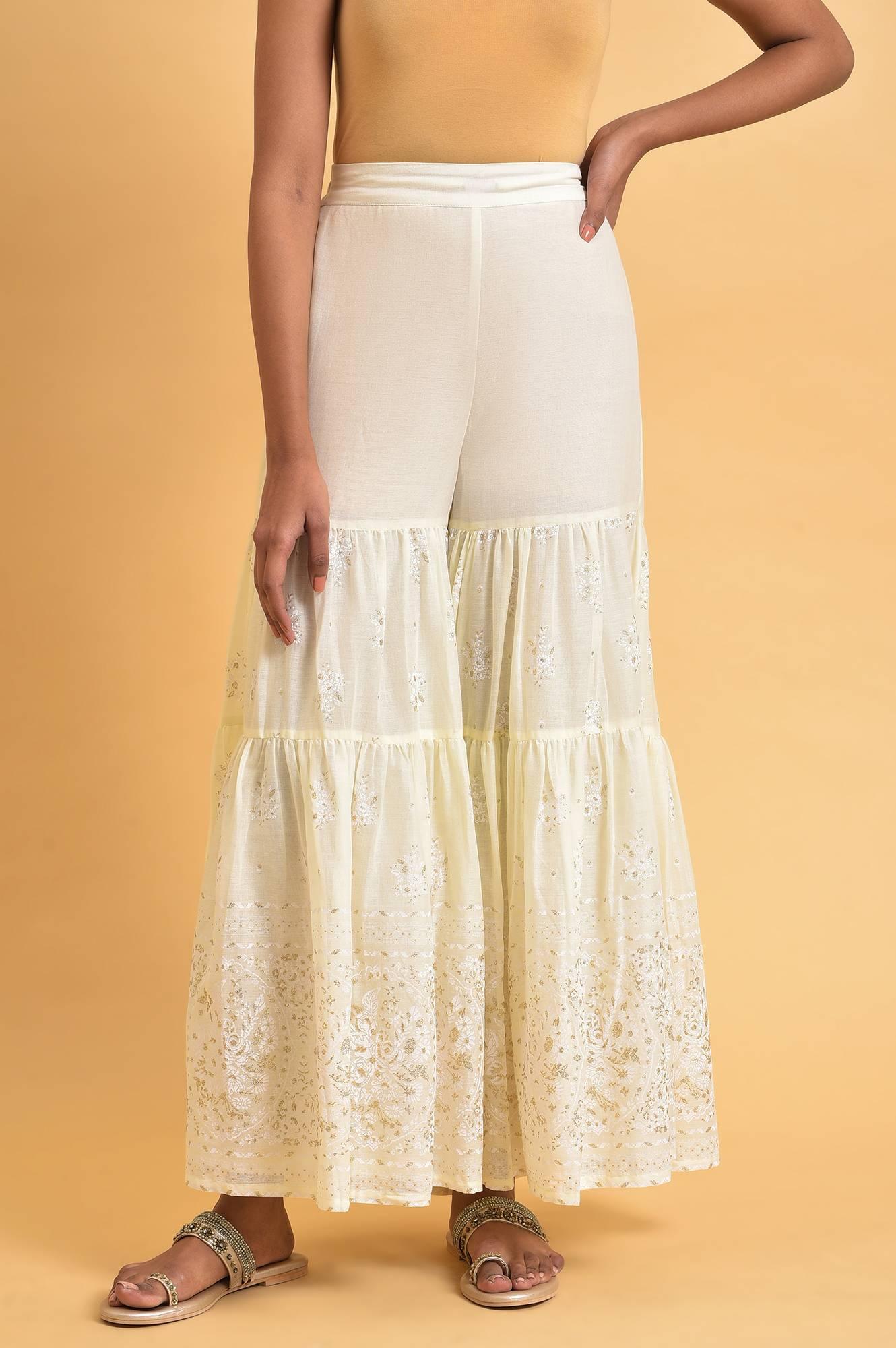 Ecru Glitter Printed Sharara - wforwoman