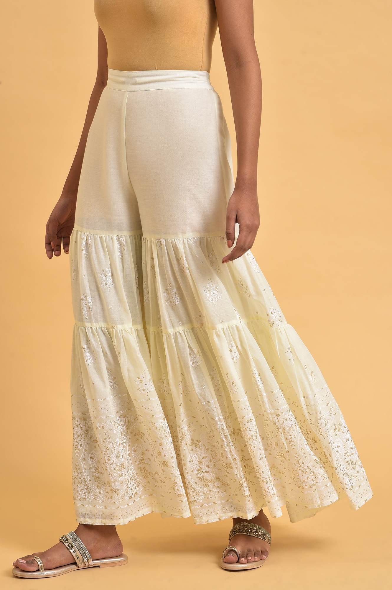 Ecru Glitter Printed Sharara - wforwoman