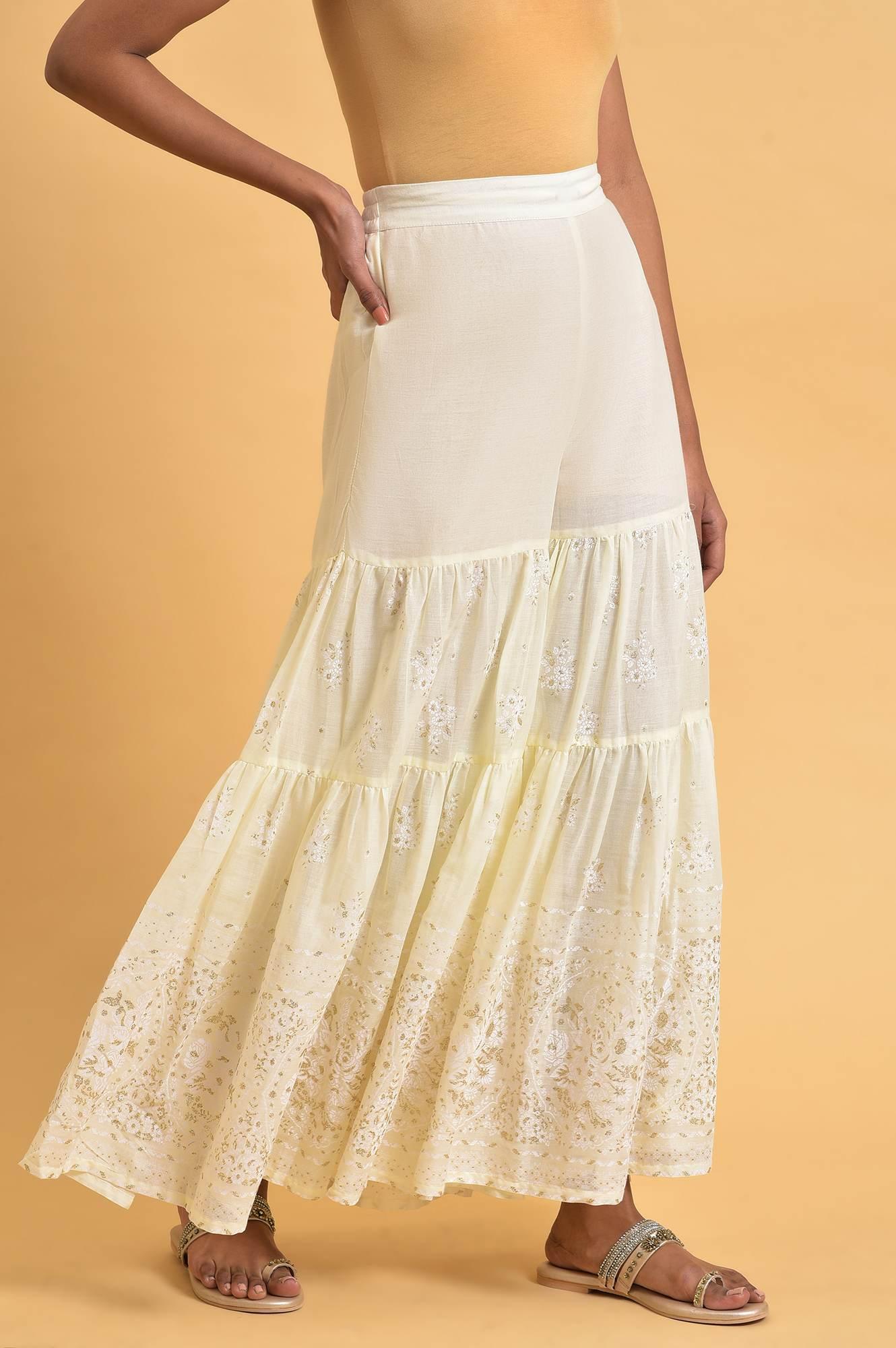 Ecru Glitter Printed Sharara - wforwoman