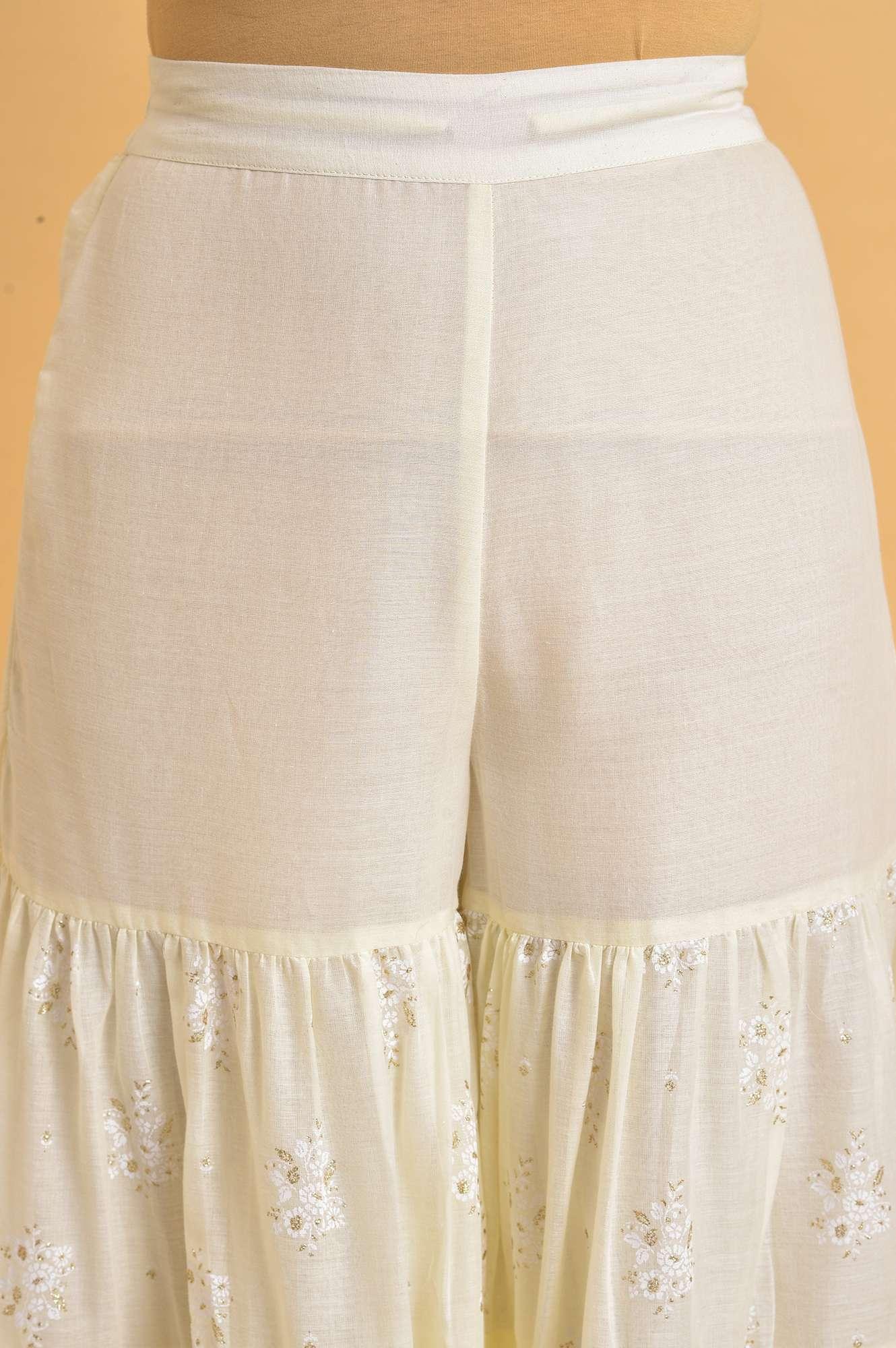 Ecru Glitter Printed Sharara - wforwoman